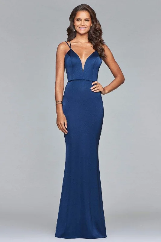 Get It Before It’s Gone Faviana - s10012 Plunging Matte Satin Sheath Gown