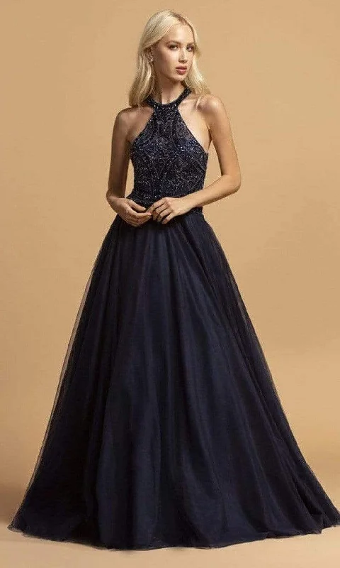 Discount Mania Aspeed Design - L2089 Halter Beaded Evening Dress