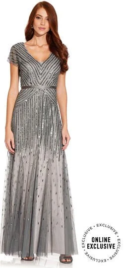 Year-End Sale Adrianna Papell Beaded V-Neck Gown