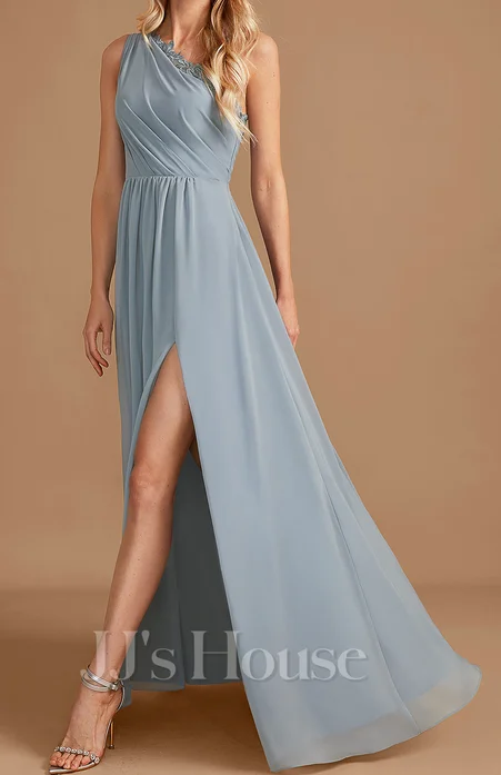 Steals and Deals Other JJ's House A-line One Shoulder Floor-Length Chiffon Lace #269472
