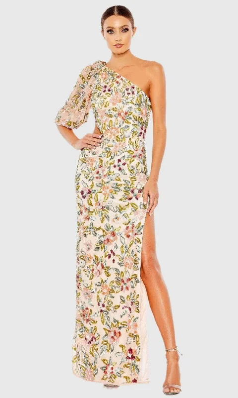 Limited Availability Mac Duggal A5567 - Floral Pattern Blouson Sleeve Prom Gown