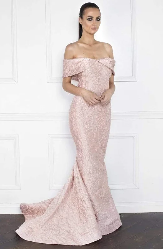 Instant Savings Nicole Bakti - 6855 Embroidered Off-Shoulder Mermaid Dress