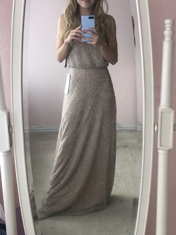 Overstock Adrianna Papell BEADED BLOUSON GOWN IN SILVER NUDE/091891180
