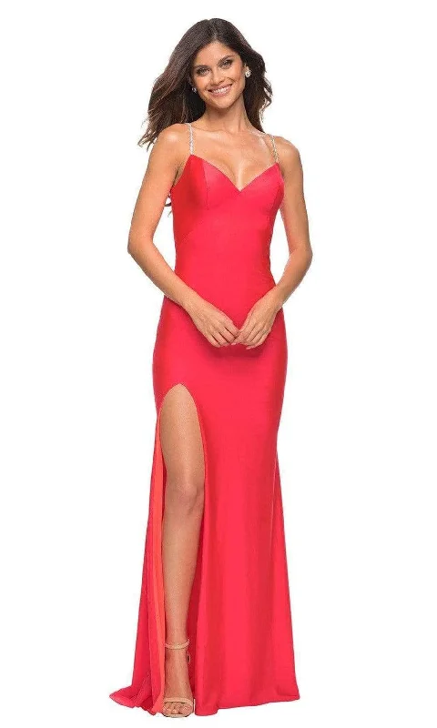 Instant Discount La Femme - 30602 V Neck Fitted High Slit Gown