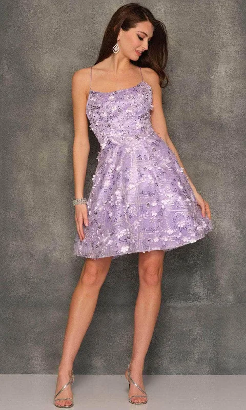 Hurry In Dave & Johnny 10680 - Beaded Floral Applique Cocktail Dress