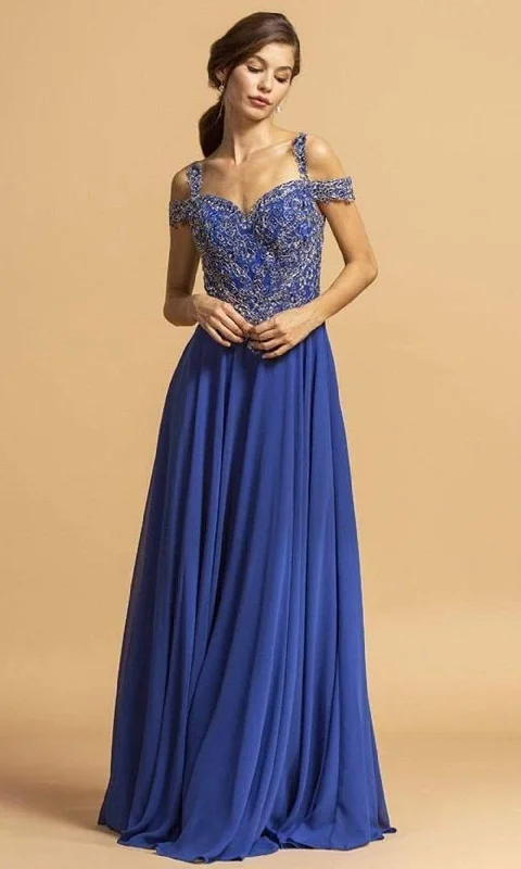 Special Discount Aspeed Design - L2154 Beaded Cold Shoulder Chiffon Dress