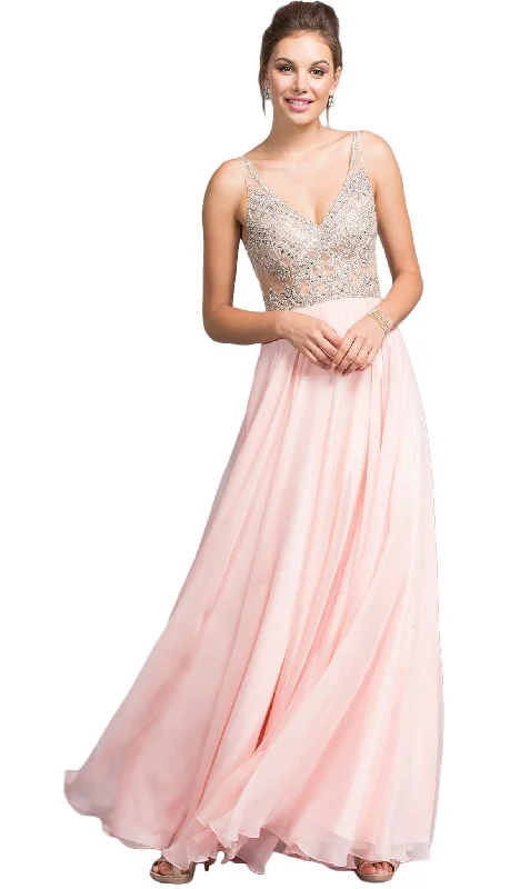 Extra Discounts Aspeed Design - Embellished Plunging V-neck A-line Prom Dress