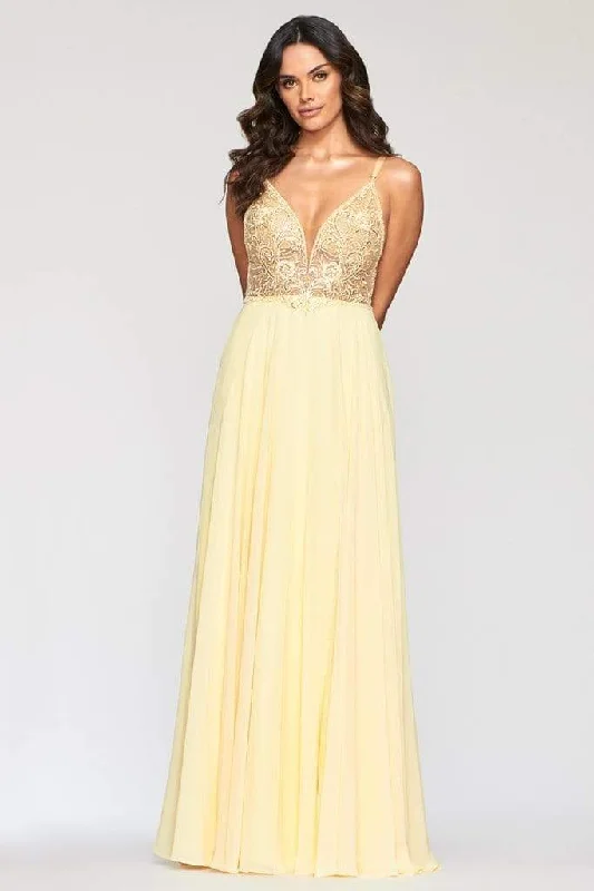 Super Deal Faviana - S10431 Embroidered Plunging Sheer Bodice High Slit Dress