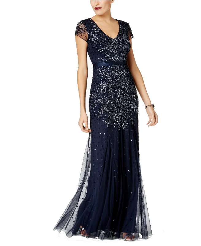 Super Bargain Adrianna Papell Adrianna Papell Long Beaded Cap-Sleeve Embellished