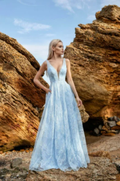 Online Specials TINA HOLLY Ice blue sequin v neck ball gown