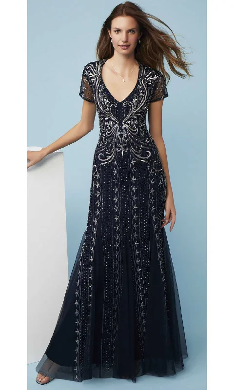 Crazy Savings Adrianna Papell - AP1E207147 Short Sleeve V Neck Beaded Mesh Gown
