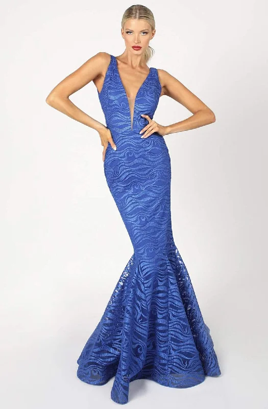 Friends and Family Sale Nicole Bakti - 6983 Deep V-neck Mermaid Dress With Open Back
