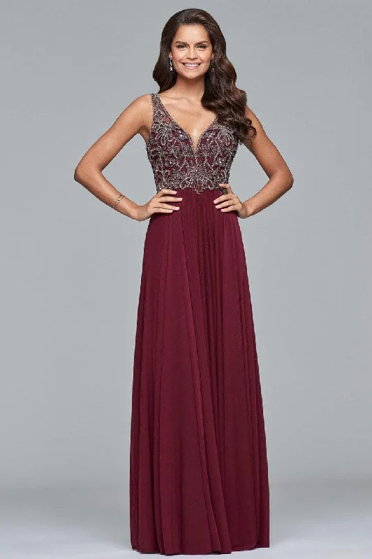 Friends and Family Sale Faviana - 10017 Beaded V-neck A-line Dress