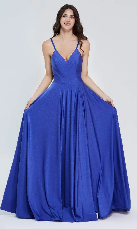 Deal Mania J'Adore Dresses - J20010 Deep V-Neck Satin A-Line Dress