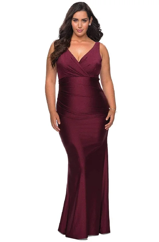 Special Promotion La Femme - 29028 Plunging V-Neck Jersey Simple Prom Trumpet Dress