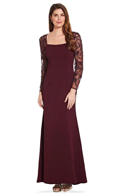 Deal Dash Adrianna Papell - AP1E206039 Beaded Long Sleeve Square Neck Long Dress