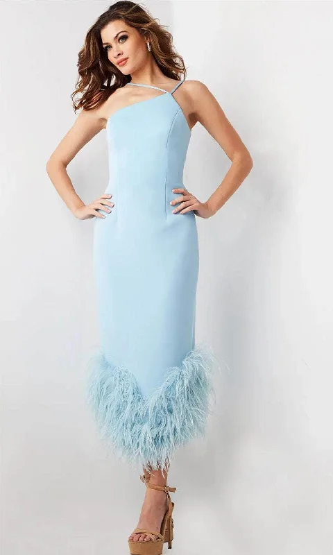 Deal Frenzy Jovani 36675 - Halter Tea-Length Cocktail Dress