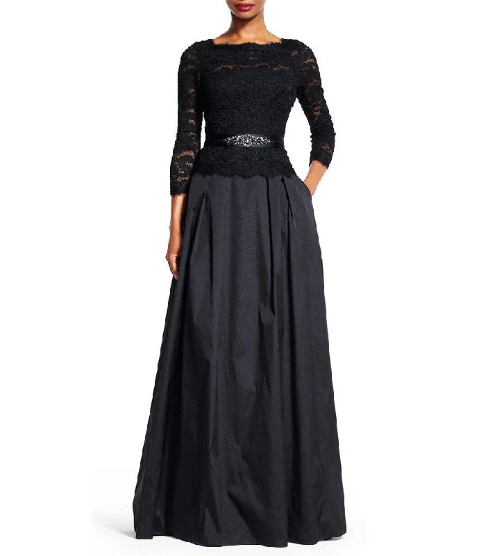 Major Savings Adrianna Papell Lace & Taffeta Belted Gown