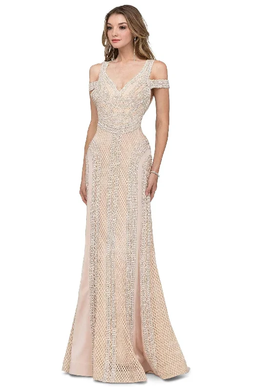 Deep Discounts Cecilia Couture - 1415 V-Neck Cold Shoulder Sheath Dress