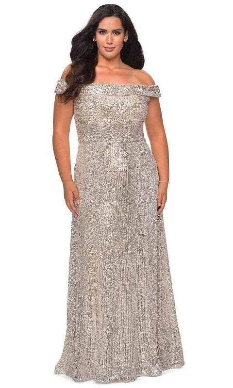 Today’s Deal La Femme - 28988 Sequined Off-Shoulder A-Line Plus Size Prom Dress
