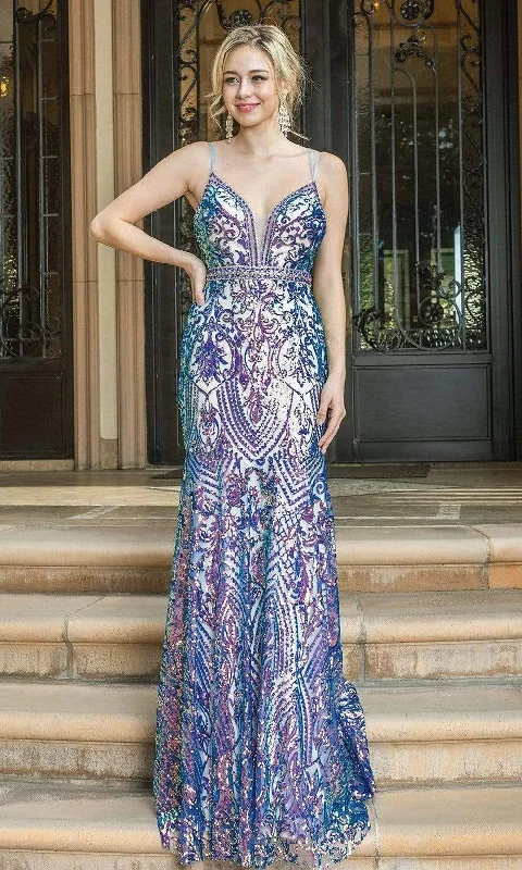 Season Finale Sale Dancing Queen - 4215 Plunging V-Neck Column Evening Dress