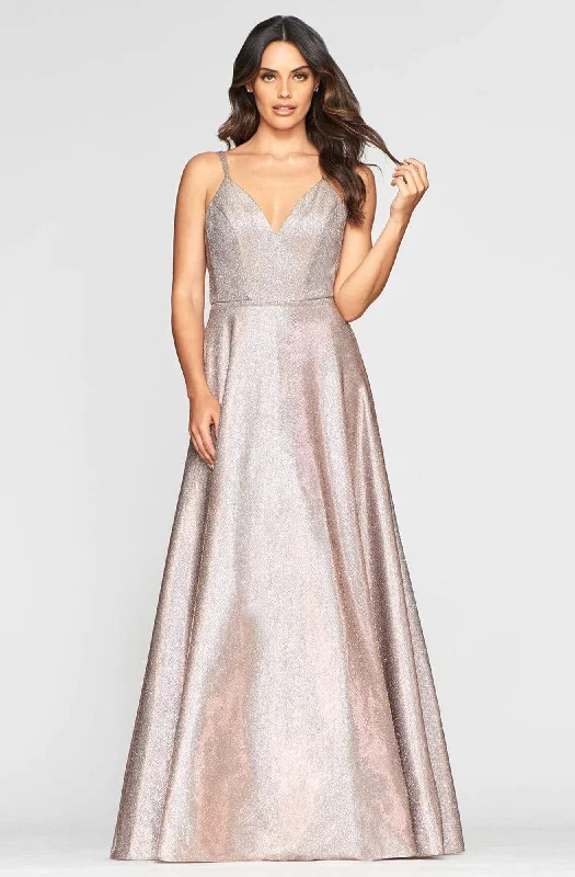 Buy More, Save More Faviana - S10424 Plunging V-neck Glitter Jersey A-line Gown
