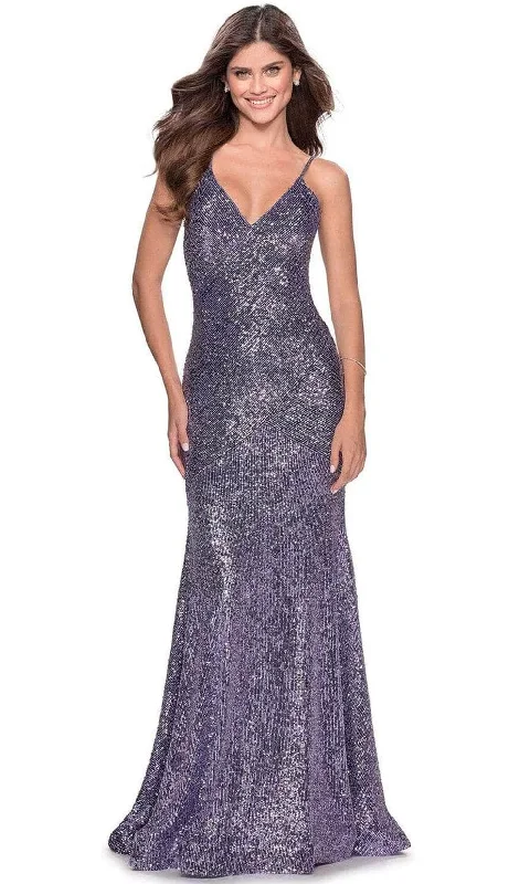 Buy Now La Femme - 28713 Deep V-Neckline Sequin Sheath Dress
