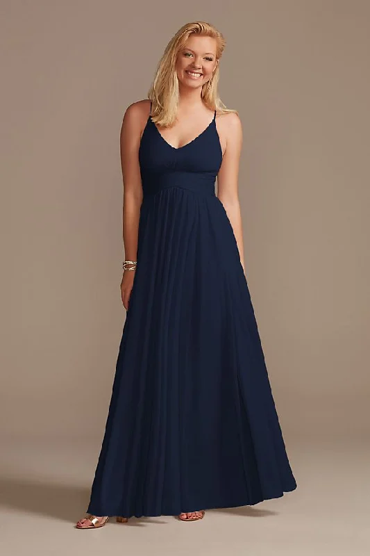 Online Exclusive David's Bridal DB Studio Long Mesh V neck Spaghetti Strap Marine Sz 10