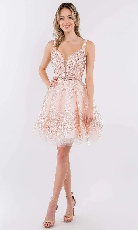 Early Bird Discount Elizabeth K - GS1965 Jeweled Waist Glitter A-Line Dress