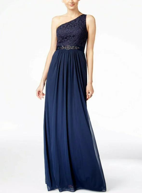 Now or Never Adrianna Papell adrianna papell embellished lace one-shoulder gown
