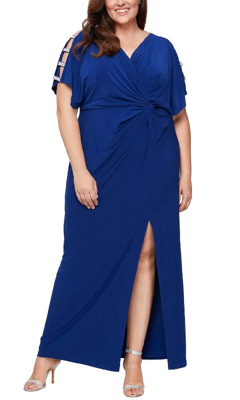 Discount Mania Alex Evenings 84351544 - Embellished Cutout Sleeve Evening Dress