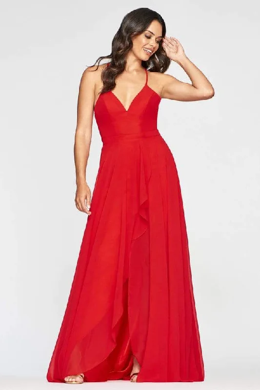 Blowout Deals Faviana - S10413 V-neck Chiffon Modest Prom A-line Dress