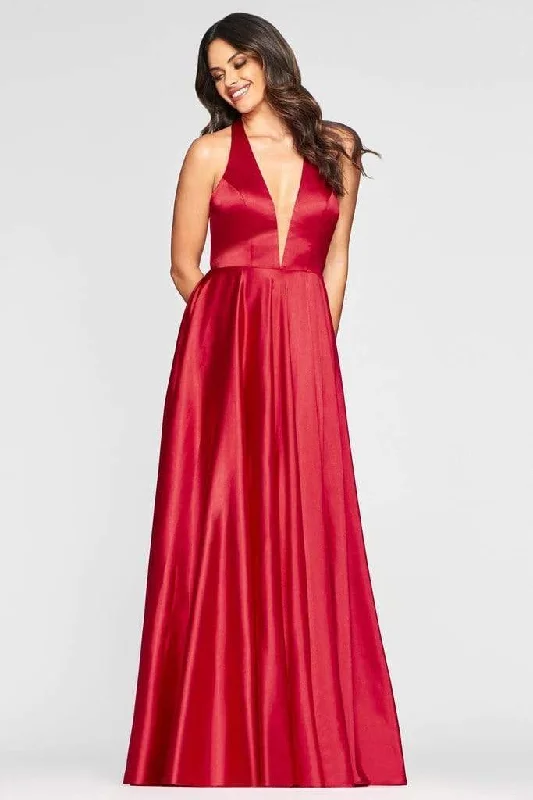 Incredible Offers Faviana - S10403 Deep V-neck Charmeuse A-line Gown
