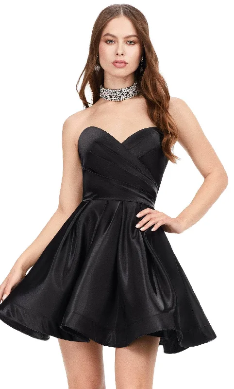 Blowout Sale Ashley Lauren 4644 - Sweetheart Pleated Satin Cocktail Dress