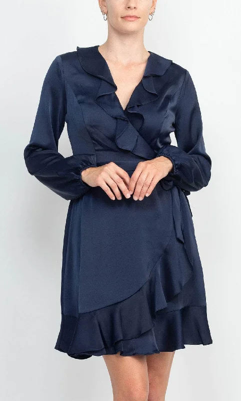 Final Markdown London Times T6191M - Ruffle Collared Charmeuse Dress