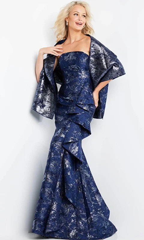 Blowout Sale Jovani 08685 - Straight Across Trumpet Dress with Shawl