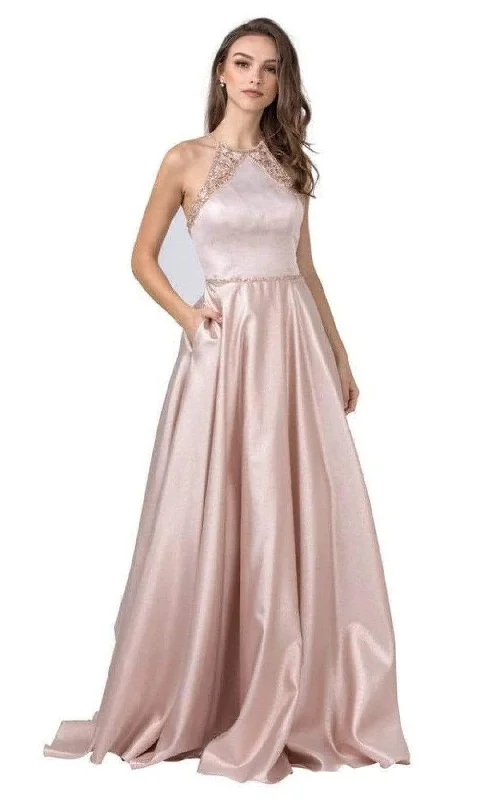 Referral Discount Trevi Collection - L2455 Halter Neck Crisscross Back A-Line Gown
