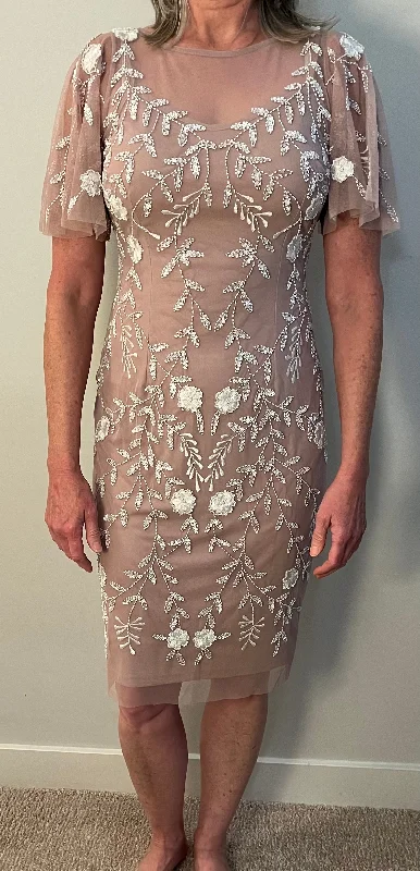 Price Reduction Adrianna Papell Beaded midi-dress with sheer flutter sleeve RN59782