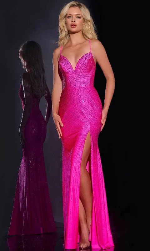 Hot Deal Jovani 36403 - Beaded V-Neck Prom Dress