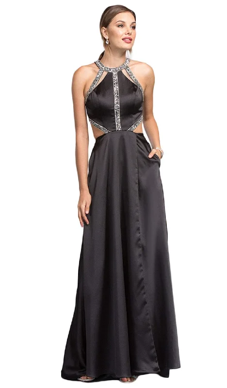 Act Fast Aspeed Design - Embellished Halter Cutout A-line Evening Dress