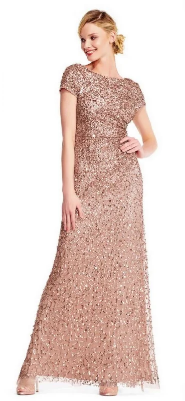Epic Deals Adrianna Papell Cowl Back Beaded Long Gown (rose gold ) 6Petite