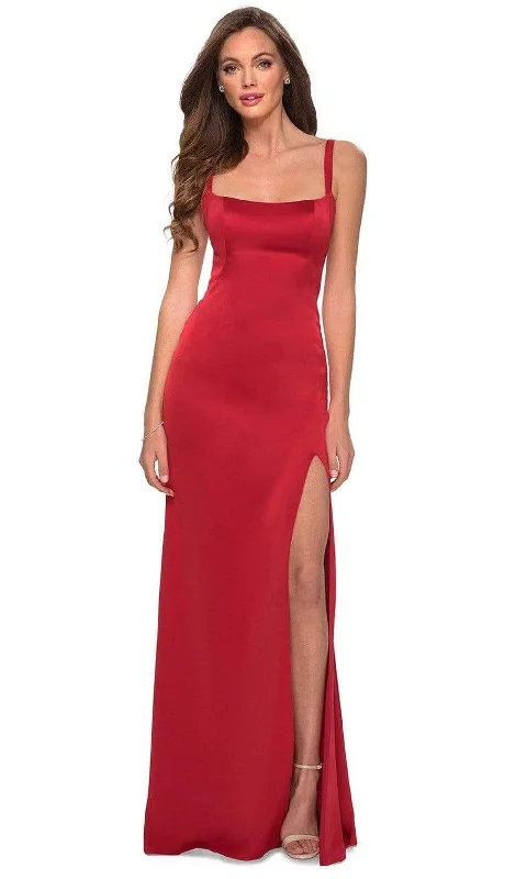 Take Advantage La Femme - 29349 Square Neck Plain Slit Dress