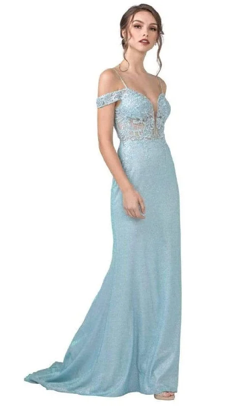 Discount Deals Aspeed Design - L2357 Appliqued Cold Shoulder Sheath Dress