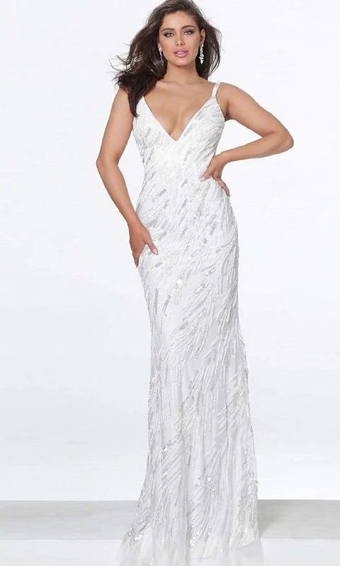 Deal of the Day Jovani - 03398 Beaded Mesh Backless Sheath Gown