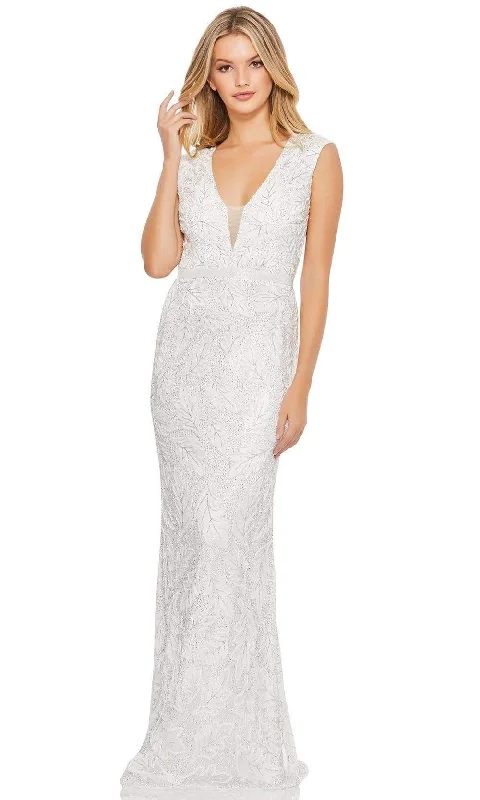 Limited Stock Mac Duggal - 5429 Embellished Deep V Neck Long Dress
