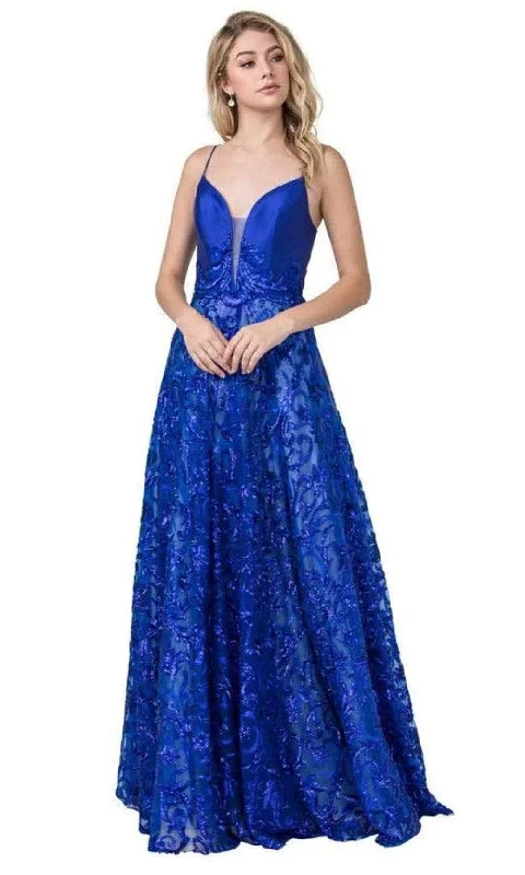 Now or Never Aspeed Design - L2408 Spaghetti Strap Sequin Motif A-Line Dress