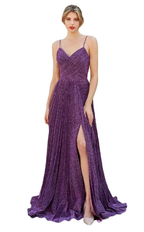 Referral Discount Cinderella Divine - V Neck Pleated Metallic A-Line Dress CJ534
