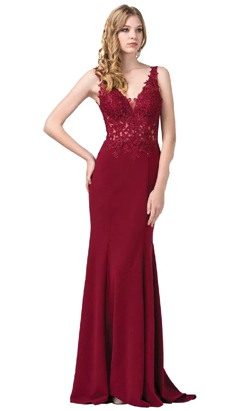 Limited Stock Dancing Queen - 2781 Lace Plunging V-neck Trumpet Dress