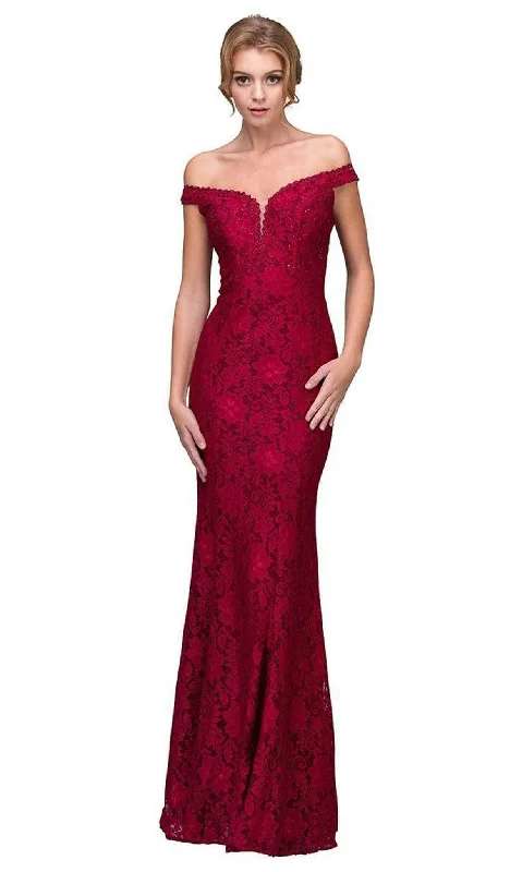Early Access Eureka Fashion - 8050 Lace Jersey Off-Shoulder Trumpet Dress