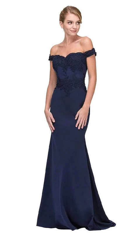 New Arrival Eureka Fashion - 7100 Off Shoulder Lace Appliqued Jersey Mermaid Gown